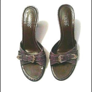 Franco Sarto Purple Faux Croc Leather Slip On Heel Sandals